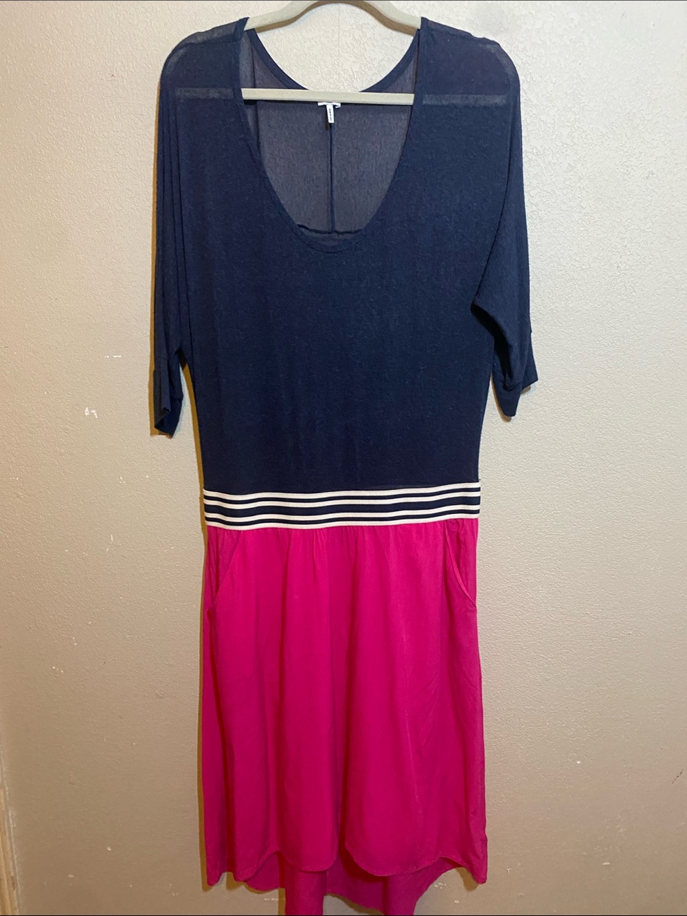 Splendid Navy and Hot Pink High-Low Dress